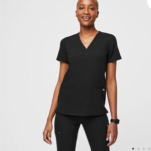 Figs Black Short Sleeve V-Neck Top